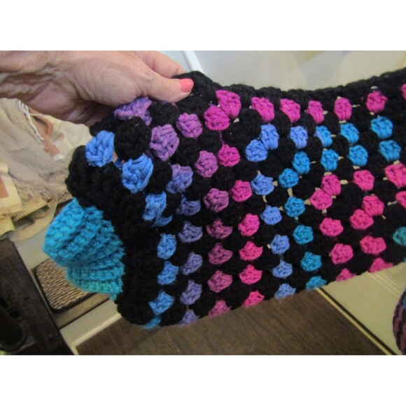 Hand Crochet Cardigan Sweater Jacket Boho Hippie Retro Balloon Sleeves Size L - Picture 6 of 6